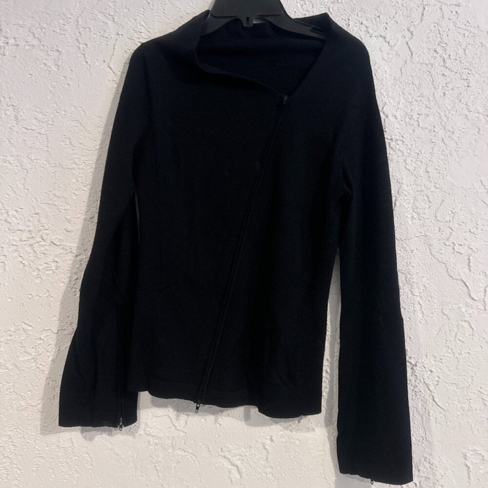 🖤✨ Atsuro Tayama Black Wool Cardigan Asymmetrical Zip Designer Jacket